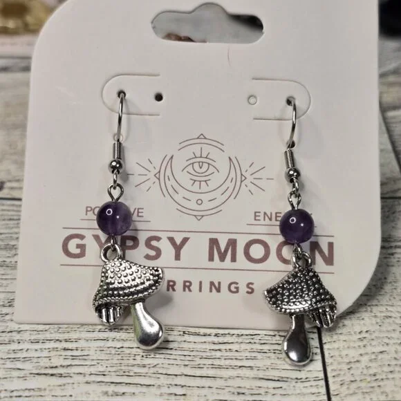 Amethyst Mushroom Dangle Earrings - Picture 3 of 4